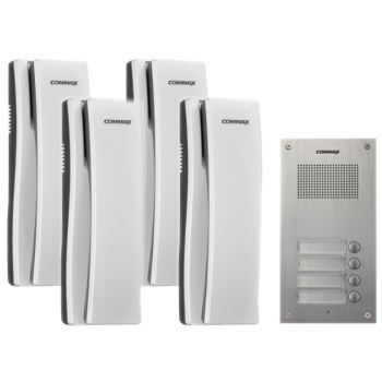 ZESTAW DOMOFONOWY 4-RODZINNY COMMAX 4xUNIFON DP-SS + STACJA BRAMOWA DR-4UM 12VDC